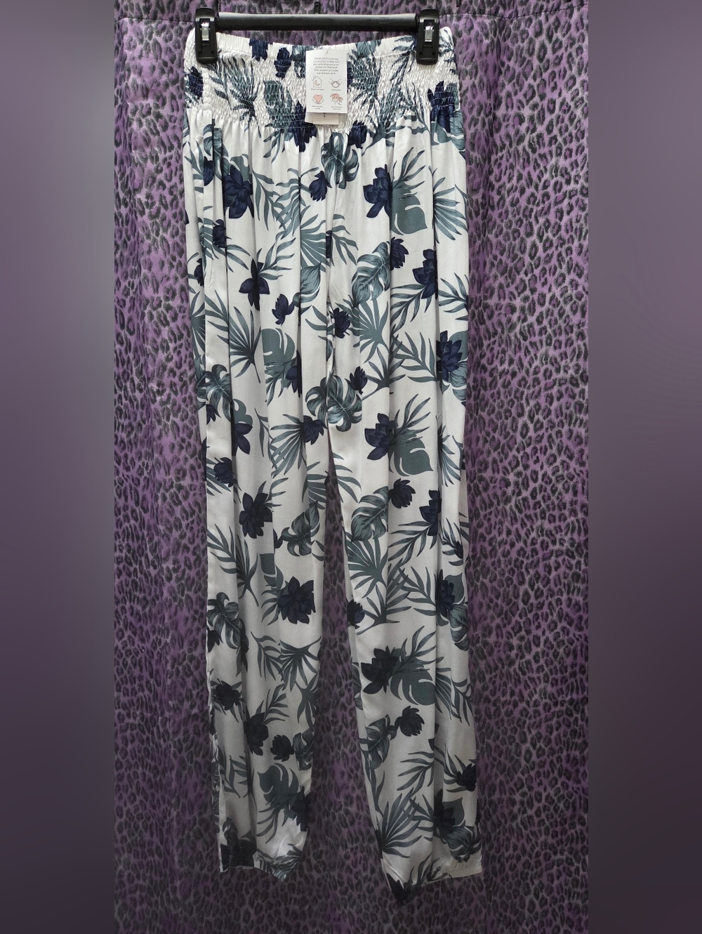 Lotus And Luna White Tropical Print Harem Pants New With Tags Sz S/M